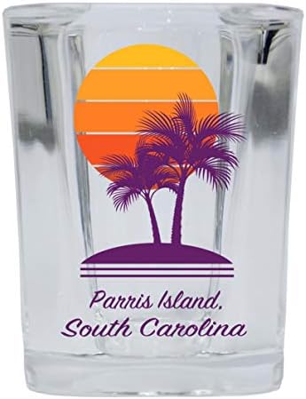R I R uvoze Parris Island Južna Karolina suvenir 2 unca kvadrat Shot Glass Palm dizajn