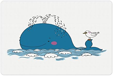 Ambesonne Whale prostirka za kućne ljubimce za hranu i vodu, karikatura morskih sisara plivanje u okeanu