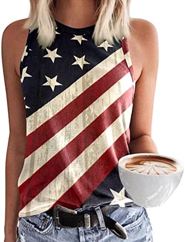 4th of July Shirts for Women USA Flag Summer o-izrez Tank Top Stars Striped Patriotske majice Casual bluza