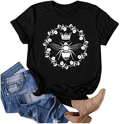Kratka bluza s rukavima okrugla ženska tiskana labava moda gornja vrata pčela ženska bluza kratki rukav