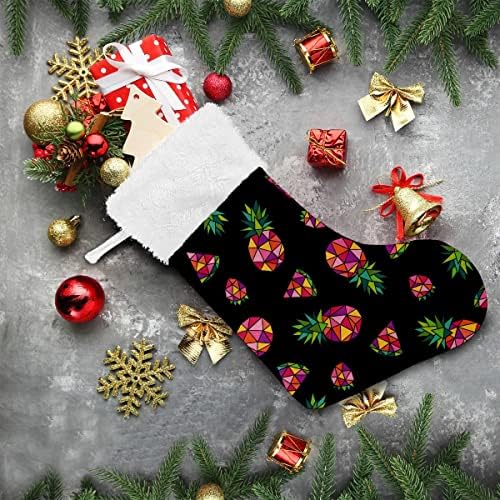Božićne čarape Geometrijski ružičasti ananas crno bijeli plišani manžetni Mercerizirani baršun Porodični