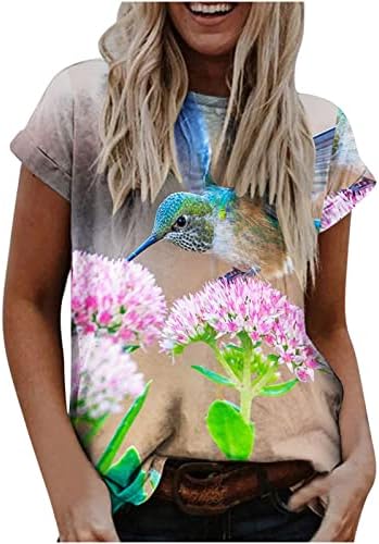 Žene Hummingbird Print Tee Tops kratki rukav o-izrez Casual Dressy bluze za helanke pulover ljetne košulje
