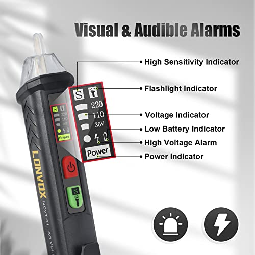 Ne-kontaktni tester napona, Lonvox Tester za dvostruki raspon sa 12-1000V / 48-1000V AC, električna olovka za ispitivanje sa zvučnim i vizuelnim alarmom, detektor napona za test prekida, live / null žica