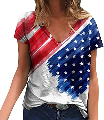 4th of July Shirts for Women Summer Casual američka zastava Tshirt kratki rukav V izrez Stripes Tie-Dye
