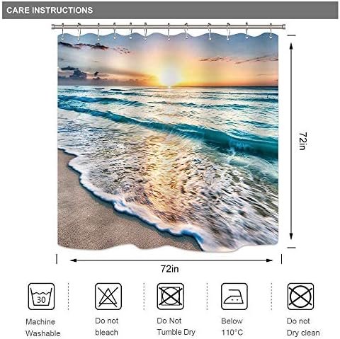 Riyidecor Ocean Plaže Tematska tkanina Tkanina Dekorativni tuš za zavjese za kupatilo Sunrise Sunset View