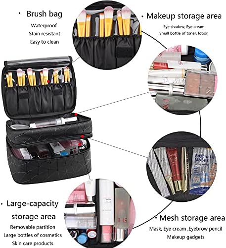 Mkpcw torba za šminkanje dvoslojna kozmetička torba s vrećicom za četke i pregradom