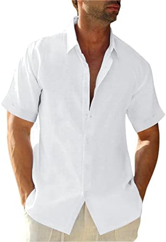 ZDDO pamučna posteljina majica za majice za muške kratkih rukava ovratnik za kratki kratki rukav, ljetni