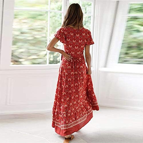 Ženske Maxi haljine modni cvetni Print Split duga haljina Casual kratki rukav V vrat ljetni Vintage sarafan