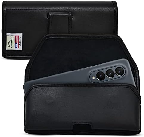 Turtuback kaišev na dizajniran za Galaxy Z Fold4 sa glomaznom futrolom, vodoravnom futrolom crna kožna torbica
