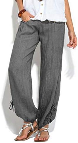 Xiloccer hlače za žene modne casual tipke Čvrste žene pamučne hlače i lanene pantalone široke hlače