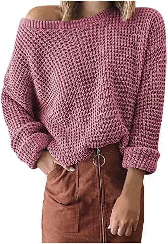 Ženske zbojene grede padaju dugih rukava slobodnog pletena pulover pulover u boji Trendy džemper, casual