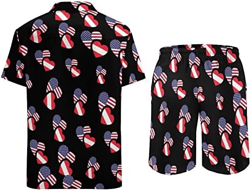 Austrija američka zastava muškarci 2 komada Havajska set majica s kratkim rukavima s kratkim rukavima hlače