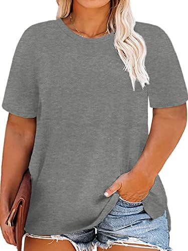 Visilly Womens plus veličine vrhova boja blok t košulje s kratkim rukavima Tunike XL-4XL