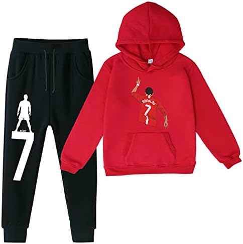 Ateecp Boy Girl Cristiano Ronaldo Fleece s kapuljačom i jogger hlače-zimske CR7 pulover set traka