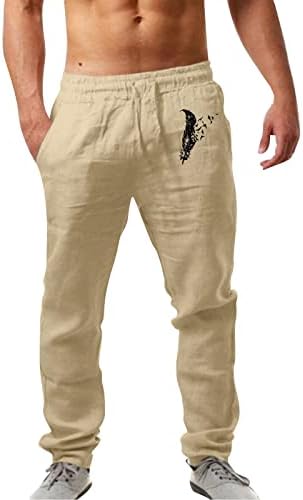 Xxzy 2022 nova muška modna casual tiskana posteljina džep čipkasti hlače labave stanove za muškarce obuke
