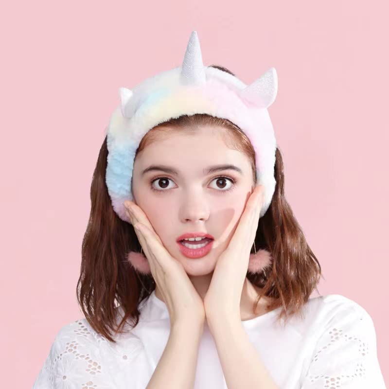 OZBLAY 3 kom žene životinja Ear Pink Unicorn Fuzzy Hairband Makeup Skincare traka za glavu pranje lica za