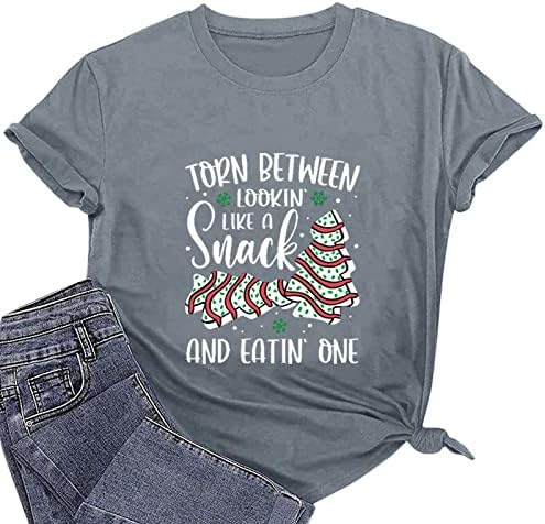Ženski Božić kratki rukav majice Casual okrugli vrat bluze Božić Snack torta štampani T-Shirt Tee Tops pulover