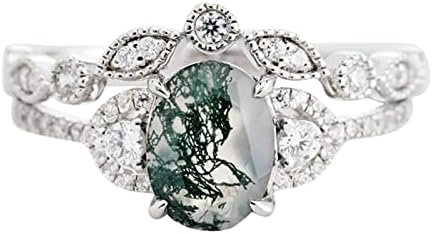 Ogrlica srednjeg prsta za žene ovalni bijeli kameni prsten luksuzni dijamant ovalni zeleni biljni uzorak