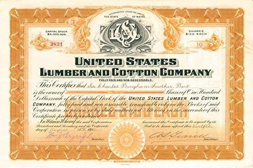 Sjedinjene Države građa i pamuk Co. - Certifikat Zaliha