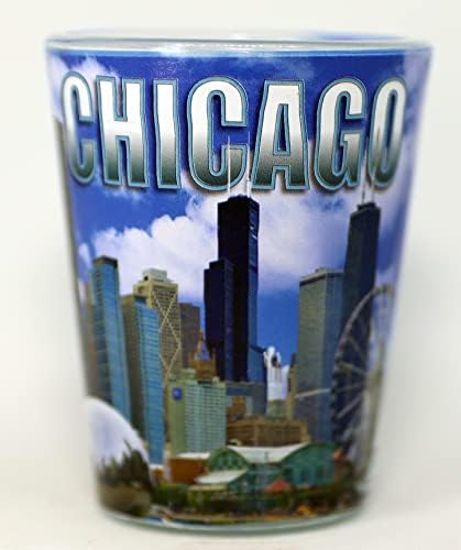 Chicago Illinois Photo Skyline Bijele Plave Riječi Shot Glass