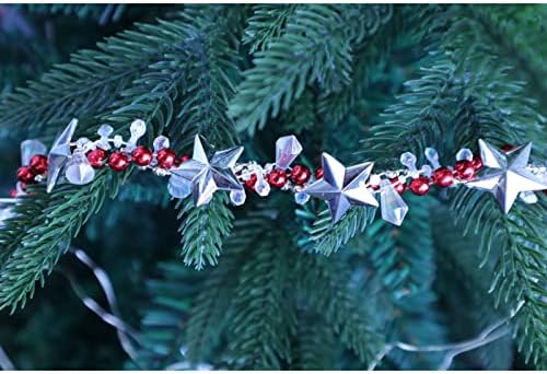 9ft odmor uvijena perla Garland, srebrna zvezda i čista iridescentna i crvena perla Garland Božićne ukrase za božićni ukrasi za Xmas Home Wedding Decor Decor
