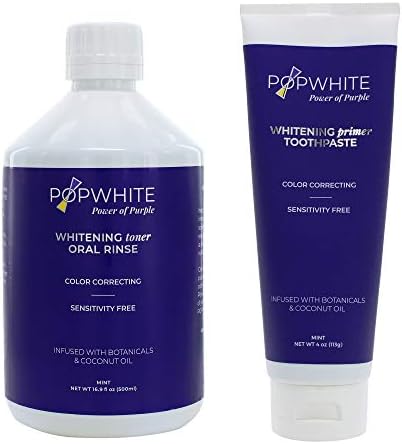 POPWHITE Purple Power Duo prirodno izbjeljivanje zuba sa 4 oz prajmerom pasta za zube i 16.9 Oz tonik za