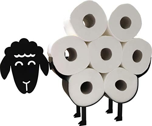 Slatki crni ovčji toaletni nosač papira - Cool Novost slobodno stojeće ili zidno montirani toaletni valjak za punjenje papira i držač za pohranu papira | Dodatna oprema za kat u kupaonici | Najbolje poklone Ideja - uredne ovce