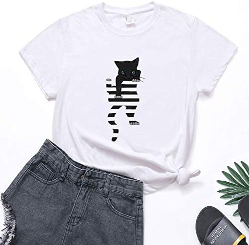 Slatka mačka Print Tshirts za žene ljeto kratki rukav okrugli vrat majice Tops Casual labave bluze odmor