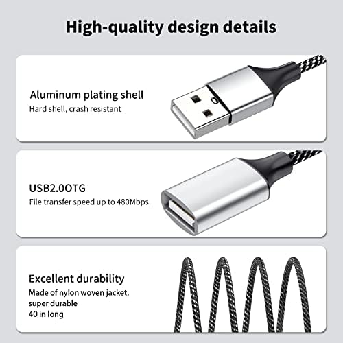 Fidioto USB razdjelnik, USB muški na 2 ženski USB produžni kabl, 4ft dugačak USB Y razdjelnik podrška za