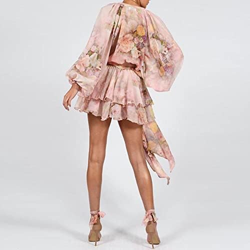 Xinghaikuajing Moda Ženska haljina od šifona sa V izrezom sa dugim rukavima 2021 jesen Nova s Pink