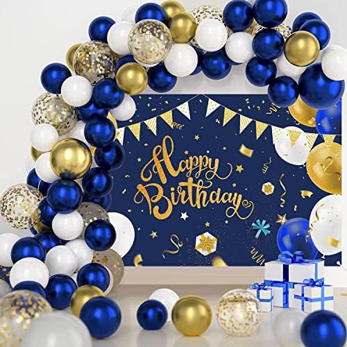 Rođendanski ukrasi za rođendan, mornarsko plavo i zlato Backdrop banner, 50 komada Blue-Gold Latex baloni