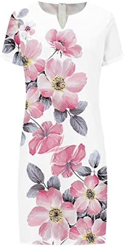 WPOUMV Ljetna posteljina haljina za žene cvjetni print Kratki rukav V Shift Shift Haljine trendy casual