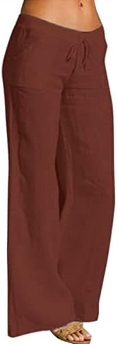 Meymia ženske pamučne pantalone pune boje labavi fit casual širokim nogama laganim podesivim strukom na