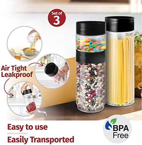 Plastične tegle sa poklopcima-Set od 3 prozirne plastične posude– plastični kanisteri sa poklopcima koji štede prostor sa poklopcima-16, 34 i 50 oz plastičnih tegli sa širokim ustima za skladištenje hrane, špageti, zanati bez BPA