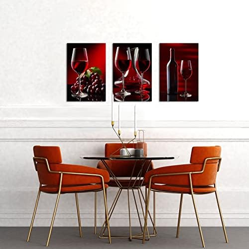 LyerArtork 3 komad kuhinja platno zid Art crno-crno vino slika uokvirena Artwork vino čaša bočica i grožđa