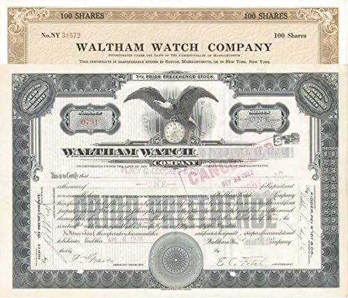 Waltham Watch Co - Stock Certifikat