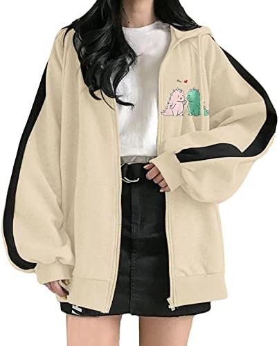 Ženske zimske haljine kaputi Žene Ležerne prilike sa kapuljačom DINOSAUR Print Hood za džepna jakna za zimsku
