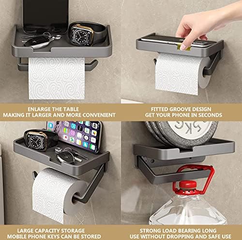 Toaletni držač za papir, Smarthome WC držač papira sa policama, krovna na rust, SUS304 Matte crni toaletni