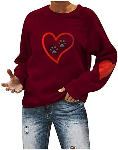 Sretan zaljubljeni košulje za Valentinovo, okrugli izrez duge rukave duge rukave vole srčane grafičke dukseve