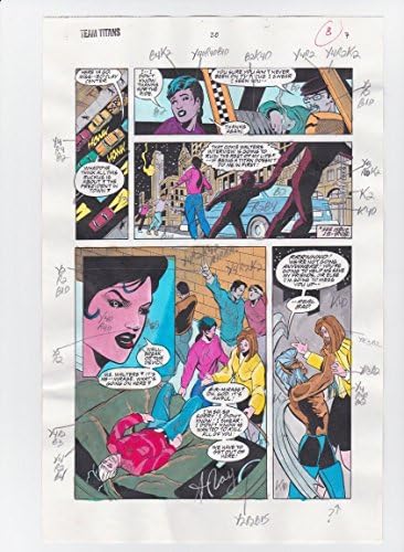 Tim TITANS 20 PAGE 7 originalna boja strip PRODUCTION ART potpisan od strane A. ROY w / COA