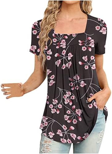 Košulja za djevojke Ljeto jesen 2023. pamuk kratkih rukava scoop vrat cvjetni grafički casual bluza za žene