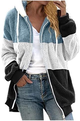 Jakne za žene s kapuljačom, 2023. zimska prevelika veličina Sherpa Pulover Plišani višebojni patentna jakna