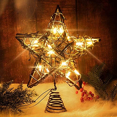 Rocinha rustikalni božićni stablo zvijezda sa 15 LED svjetla Vintage rattan božićni toppiri za drveće Božićne