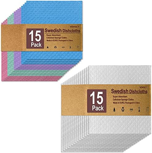 Vovoly švedska posuđa 30 paketa paket - uključuje 15 bijelih i 15 vrsta celulozne sponge