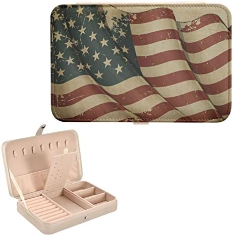 INNEWGOGO Američka zastava Mala kutija za nakit PU kožni nakit Organizator za putovanja nakit za željezničke torbe za žene