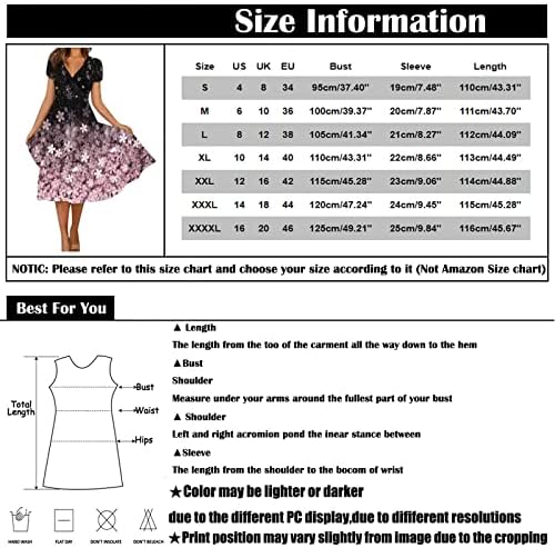 ADHOWBEW ljetna haljina za žene 2023 cvjetni Print V izrez modna Midi haljina Casual kratki rukav linija