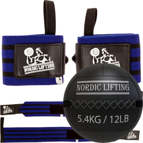 Nordic Lifting Super Heavy Duty oblozi za zapešće - plavi paket sa zidnom loptom 12 lb