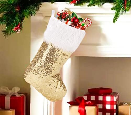 Ushinemi Božićne čarape 2 pakovanje 17 inča, velika zlatna božićna čarapa, blistaju sekfin Xmas bojnice