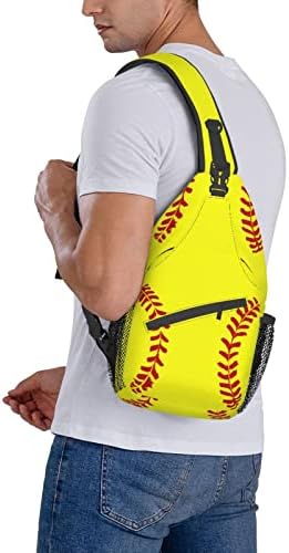 Softball Print Sling torba za muškarce Žene Žuta softball sa crvenim ubodima Slatka sportska kugla uzorak