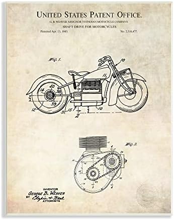 Stupell Industries Vintage Motociklističke osovine pogonske mašine nacrt dijagrama, dizajn Karla Hroneka